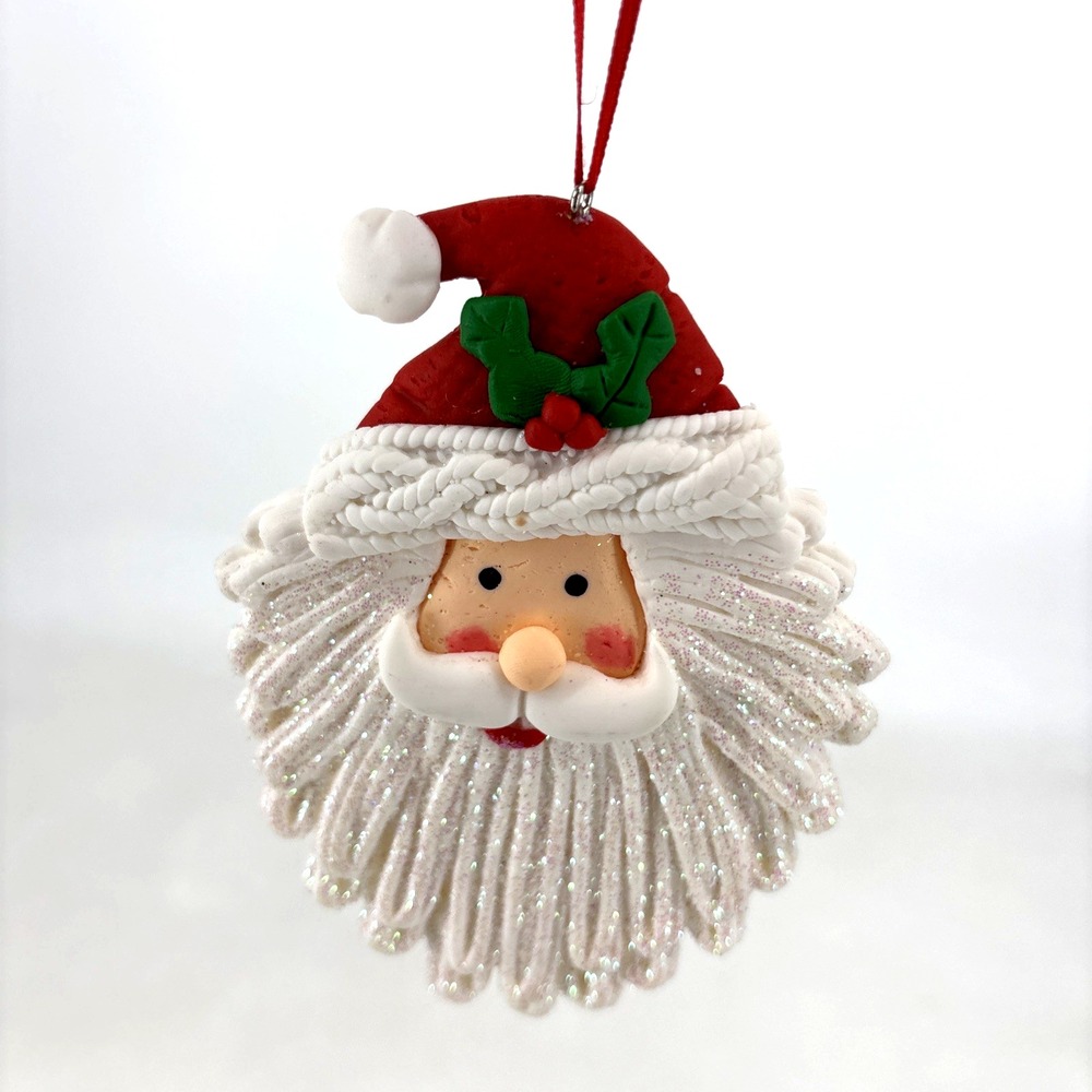 Glitter Santa Face Magnetic‎ Chandelier Ornament MagTrim 5" Layered Clay